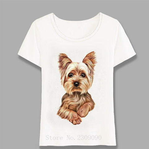 New Summer Colorful Yorkshire Terrier Art Painting T-Shirt Cute Women T-shirt Love My Dog Tops Fashion Girl Casual Tees Harajuku